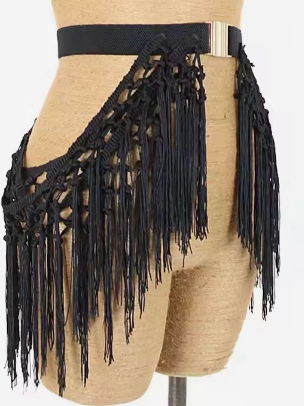 Black Fringe Macrame Waist Belt